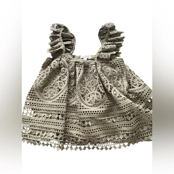 Anthropologie Eri + Ali Olive Ruffled Eyelet Lace Tank Top XS Cottagecore Boho - Picture 5 of 11